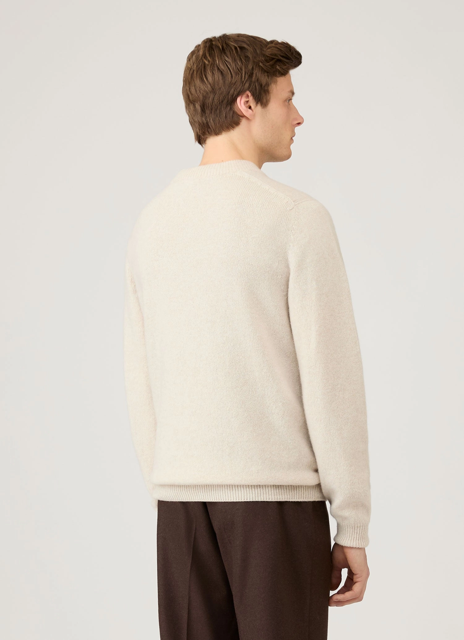 Combed Cotton Men's Lambswool V-neck Jumper in Oatmeal Melange