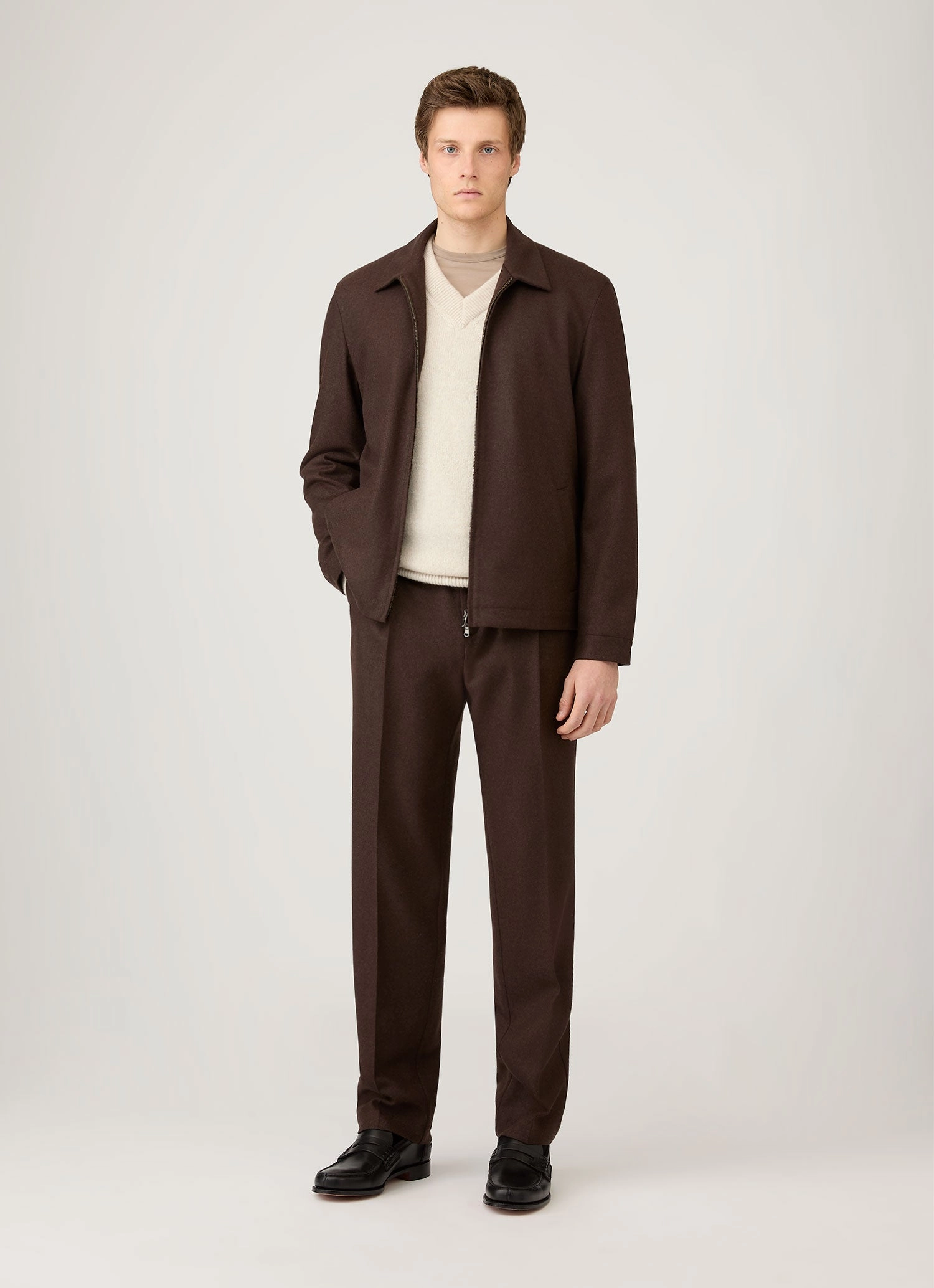 Combed Cotton Men's Lambswool V-neck Jumper in Oatmeal Melange