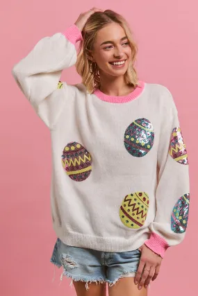 Layered Look IP5685G-43 | SEQUIN EASTER EGGS PATCHES SWEATER TOP