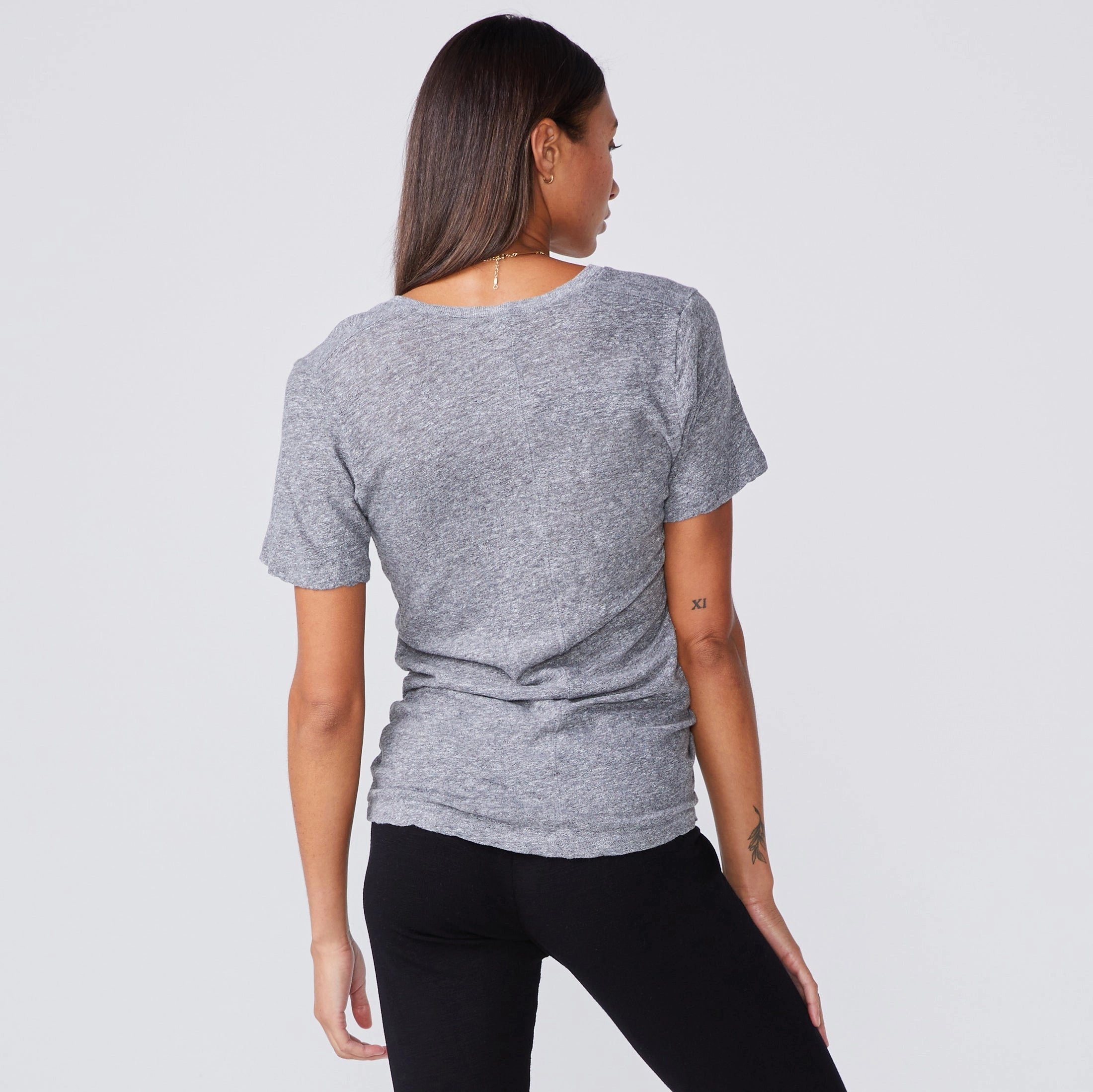 Comfort-First Textured Tri-Blend Fitted V Neck Tee