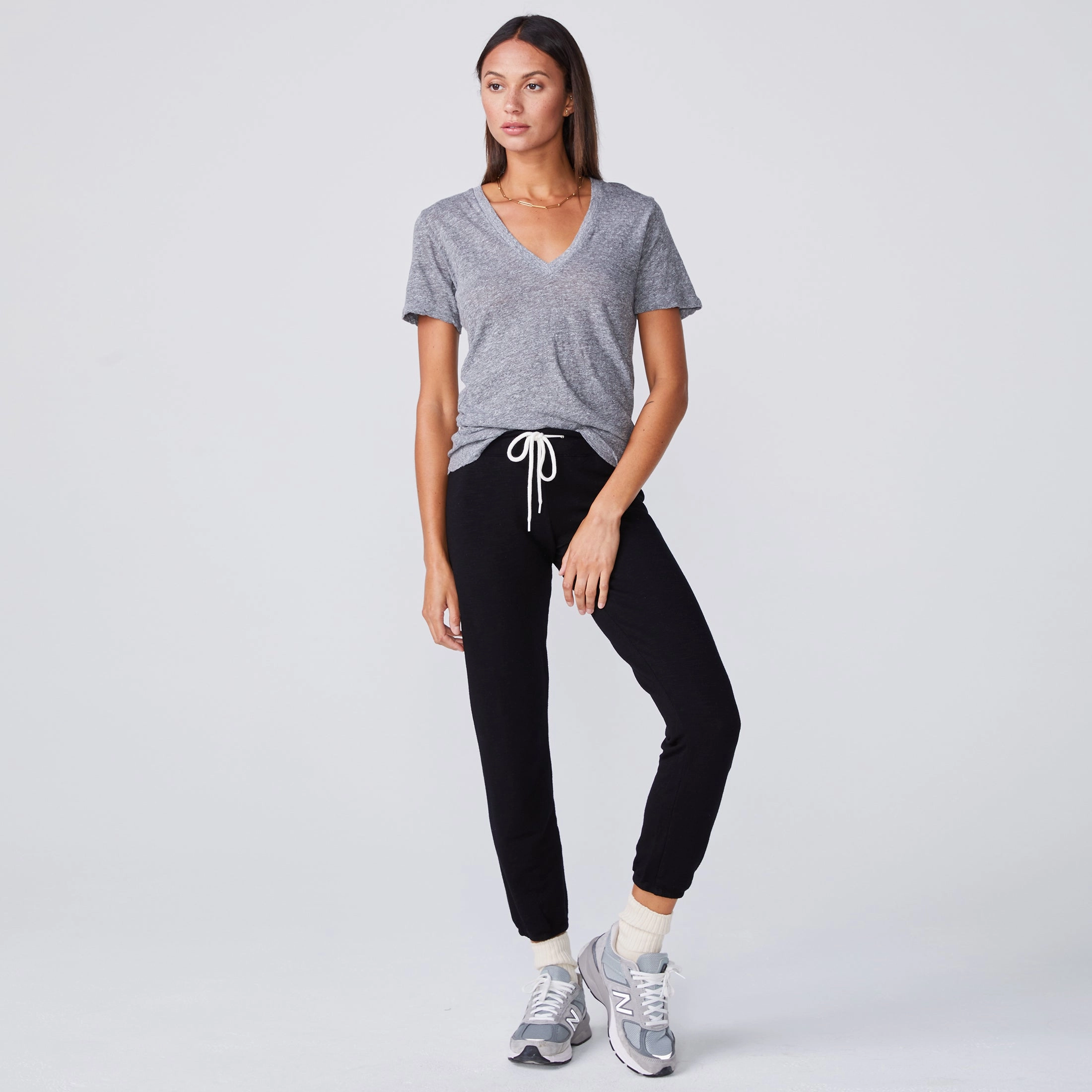 Comfort-First Textured Tri-Blend Fitted V Neck Tee