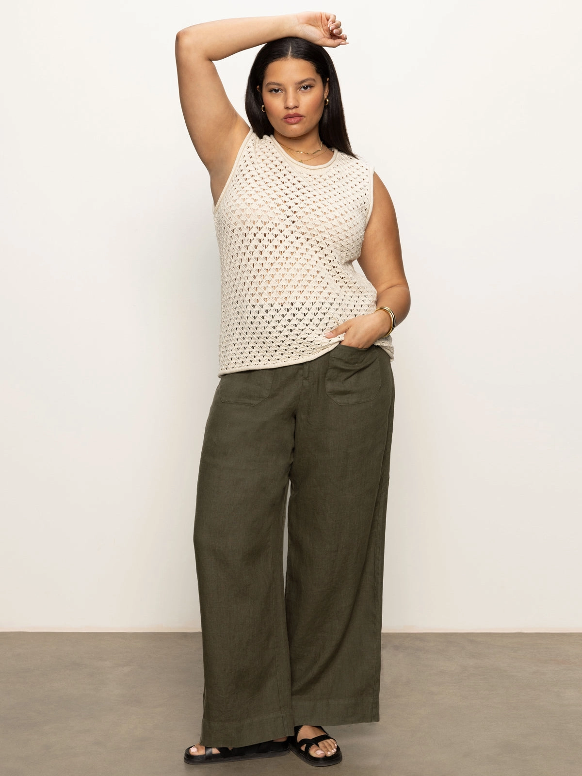Comfort-stretch The Linen Marine Wide Leg Semi-High Rise Pant Kalamata Extended Sizing