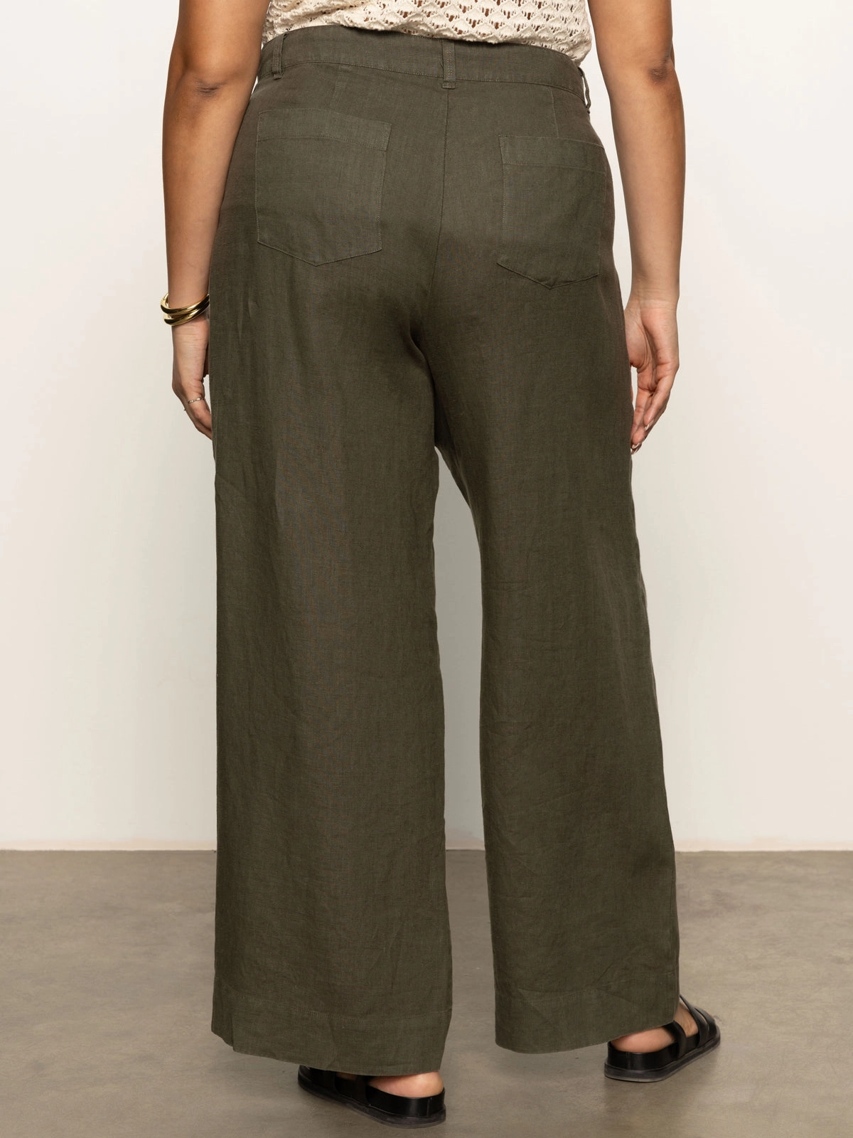 Comfort-stretch The Linen Marine Wide Leg Semi-High Rise Pant Kalamata Extended Sizing