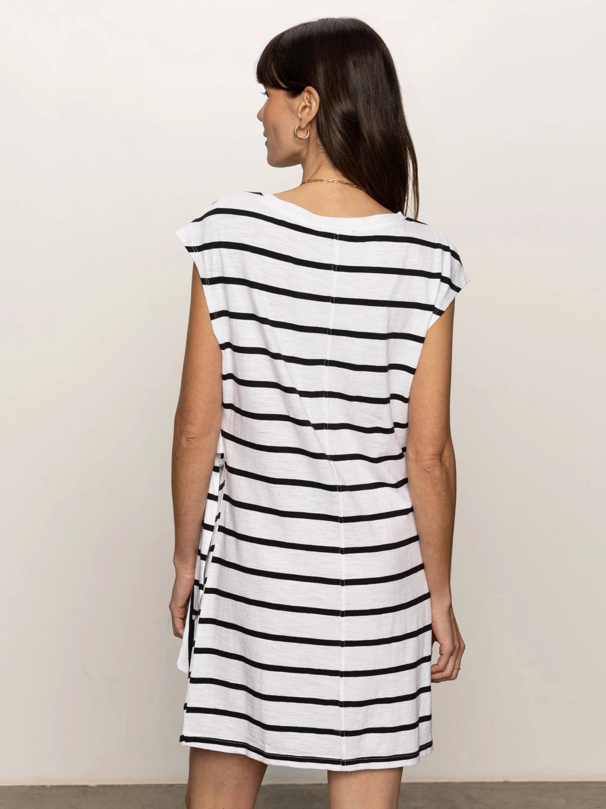 Comfort Wear Side Tie T-Shirt Dress White Black Stripe