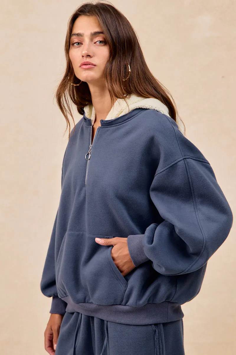 Water-resistant IT4751S-02 | BRUSHED TERRY HALF ZIP UP WITH FLEECE HOODIE TOP