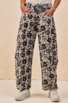 IB1707S-02P | ROSE PRINTED TWILL BARREL PANTS Stretchy Material