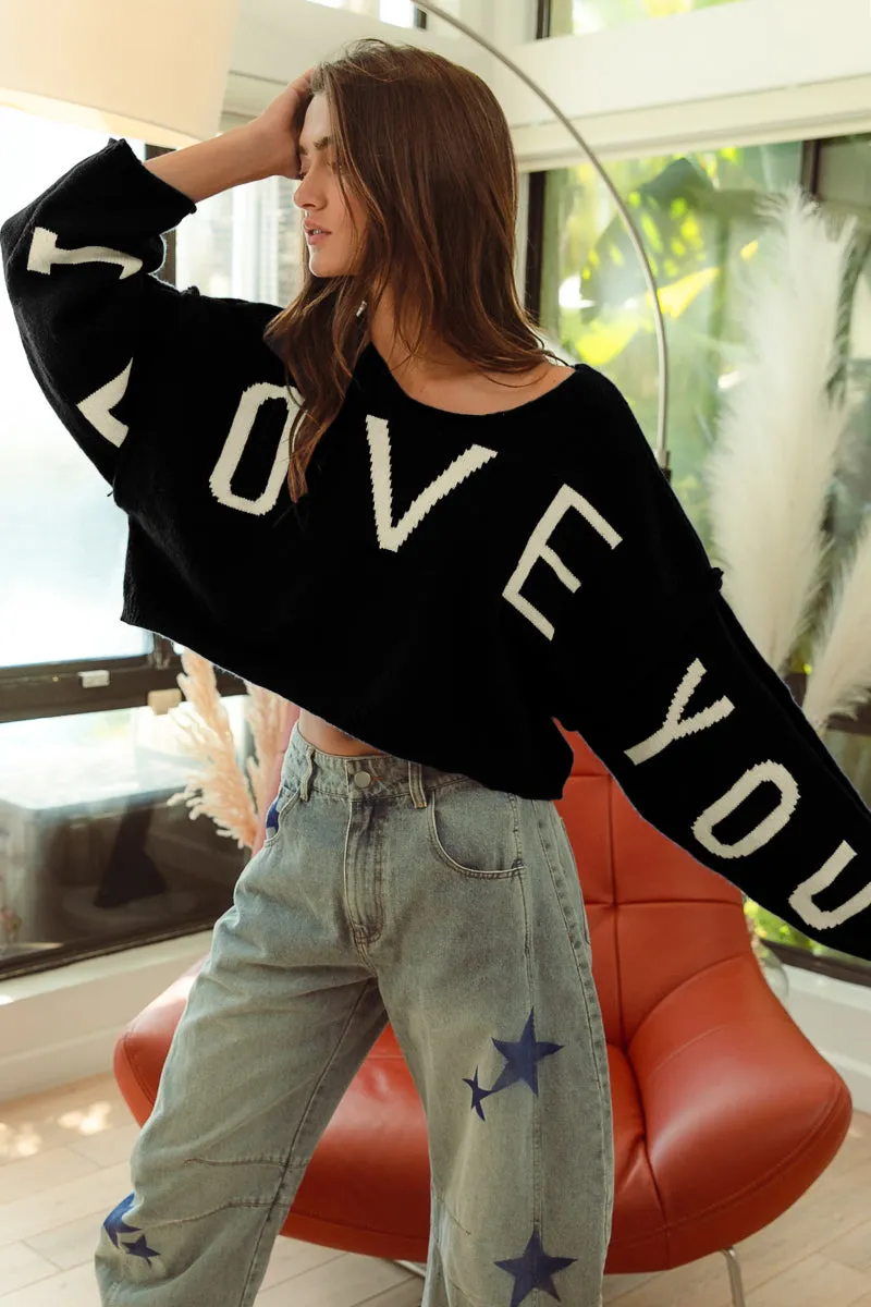 Stretch Ready IT3482-01 | I LOVE YOU LETTER KNIT TOP