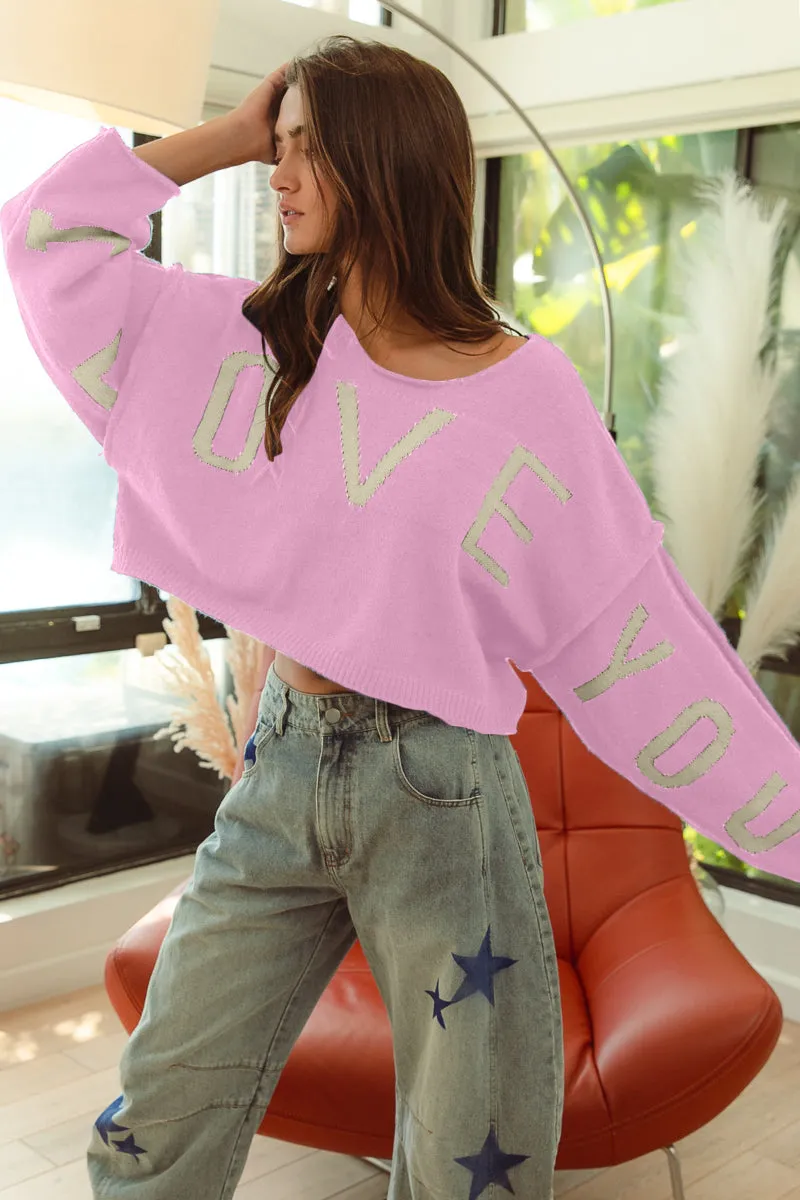 Feminine Fit IT3482-01 | I LOVE YOU LETTER KNIT TOP