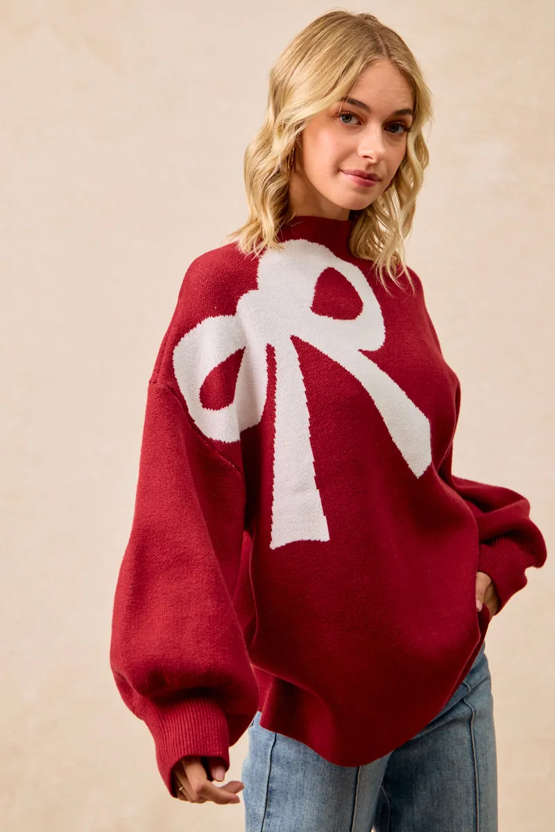 breath easy IT4766-01 | RIBBON OVERSIZED SWEATER TOP