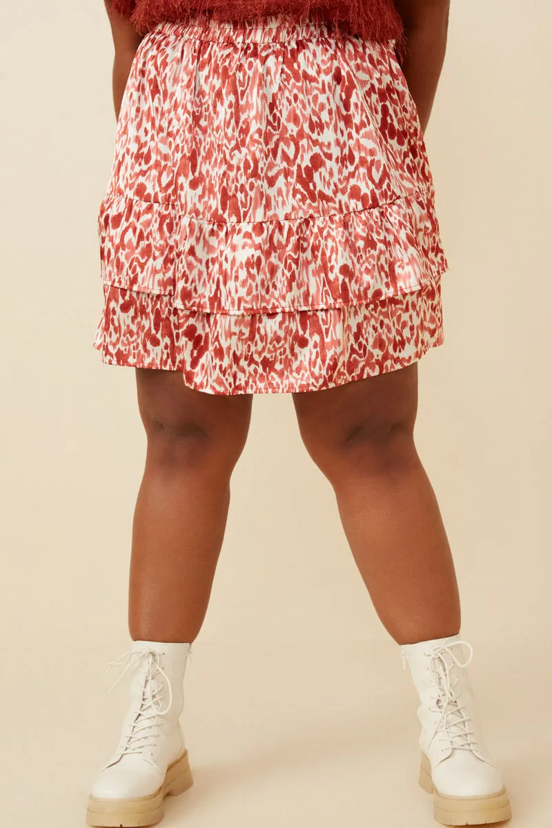 Oil Print Layered Ruffle Skirt Quick Cool