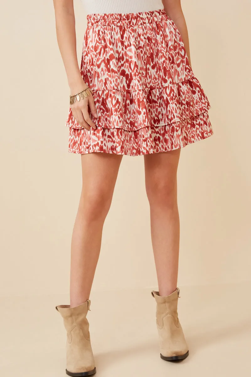 Thermal Lining Workout-ready Oil Print Layered Ruffle Skirt