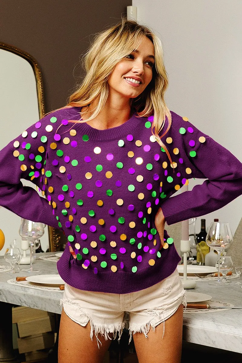 IP9329-02 | MARDI GRAS COLORS SPANGLED KNIT PULLOVER Modern Relaxed Urban Utility