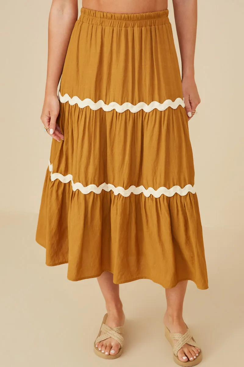 Wavy Twill Trimmed Tiered Midi Skirt Freedom Fit Simple Elegance