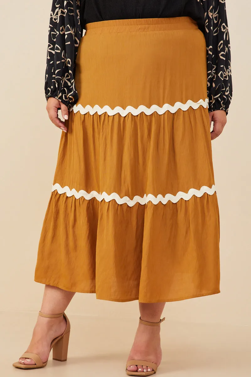 Wavy Twill Trimmed Tiered Midi Skirt Easy Care