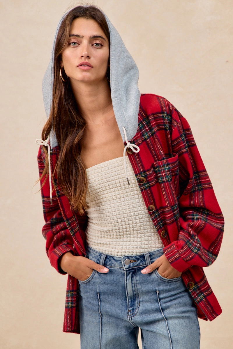 Everyday Style Core Cut IP8019S-04 | BRUSHED PLAID HOODIE SHIRT