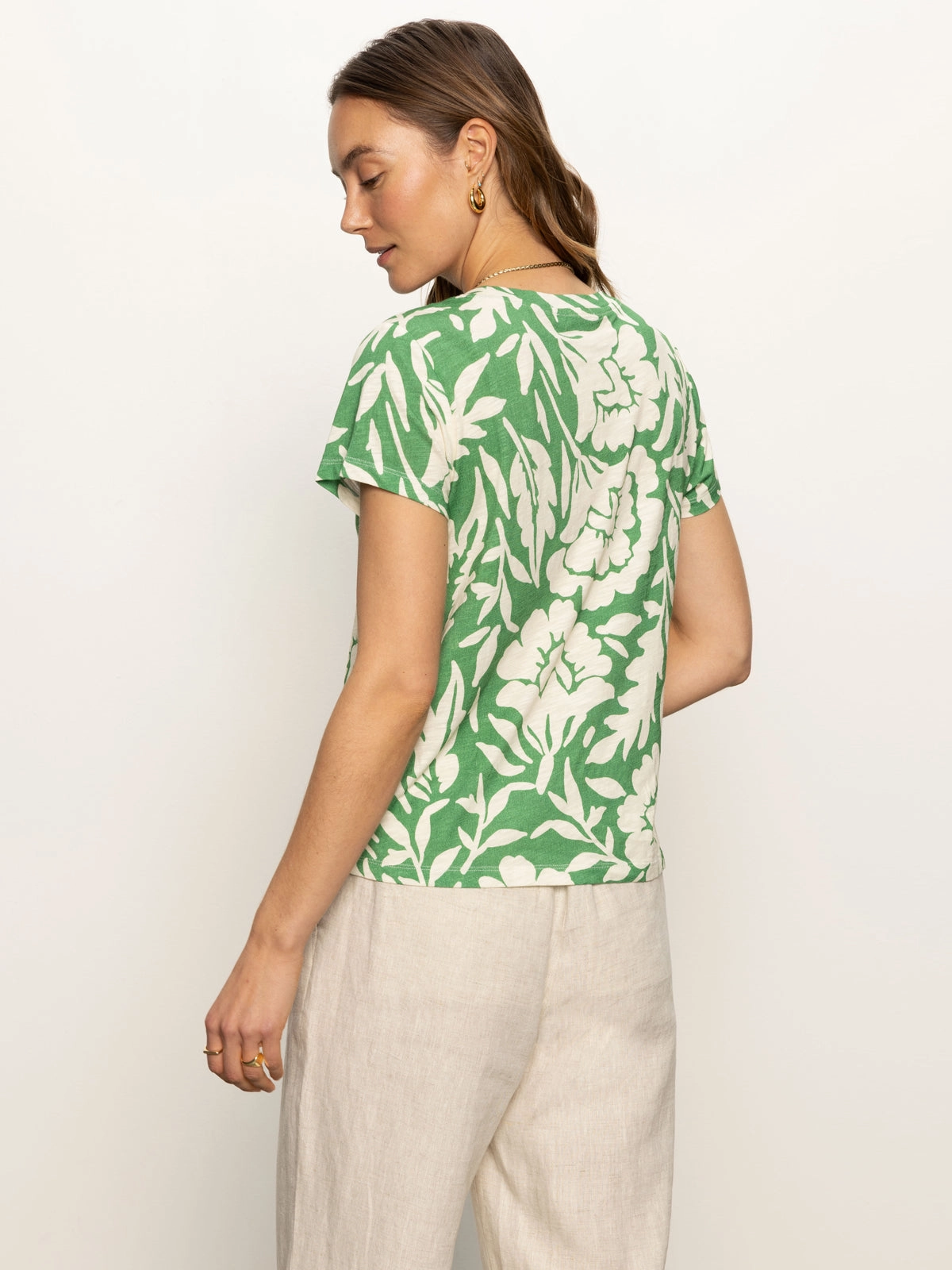 Comfortable Draping Style The Perfect Tee Palm Green Floral