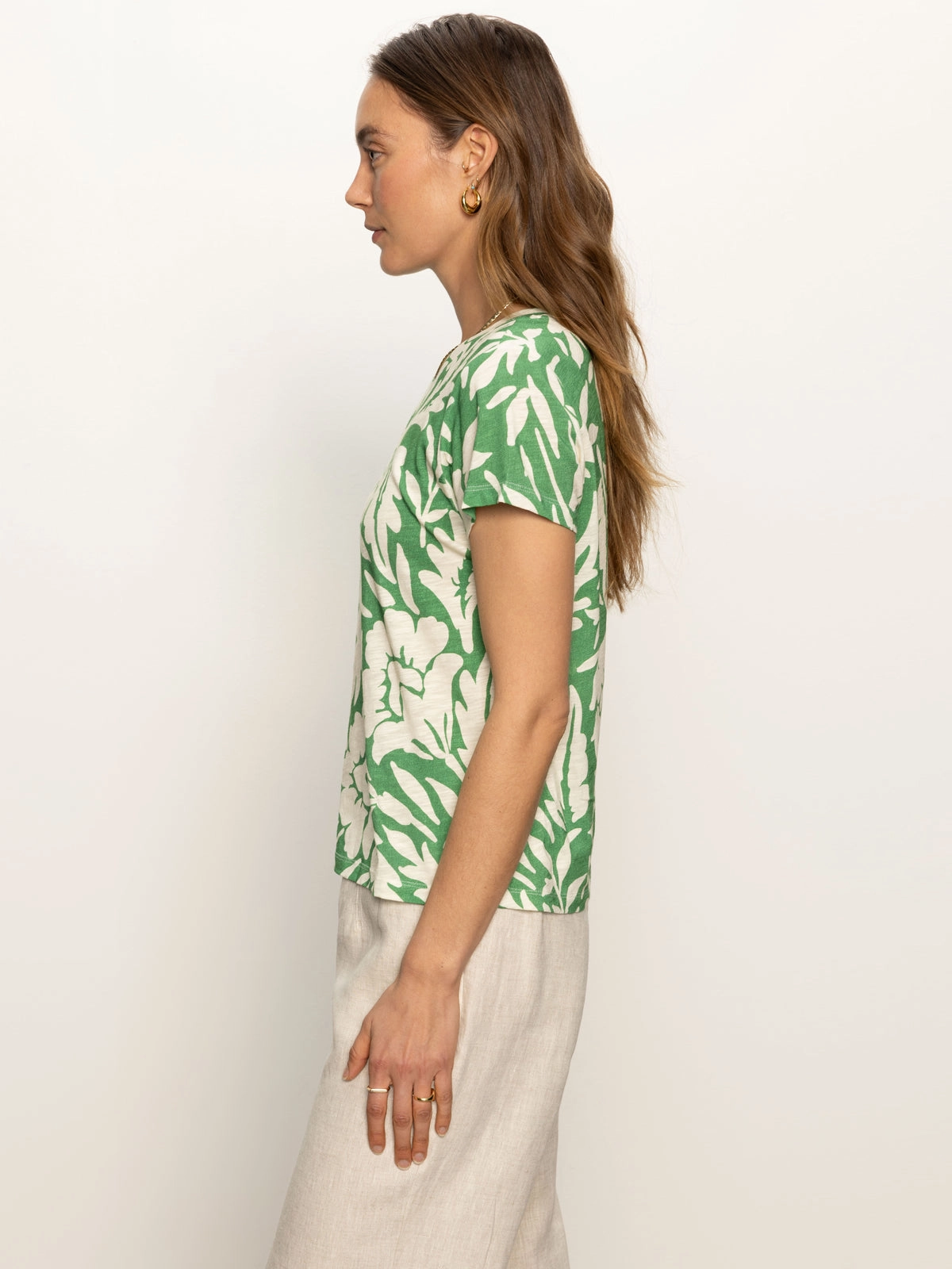 Comfortable Draping Style The Perfect Tee Palm Green Floral