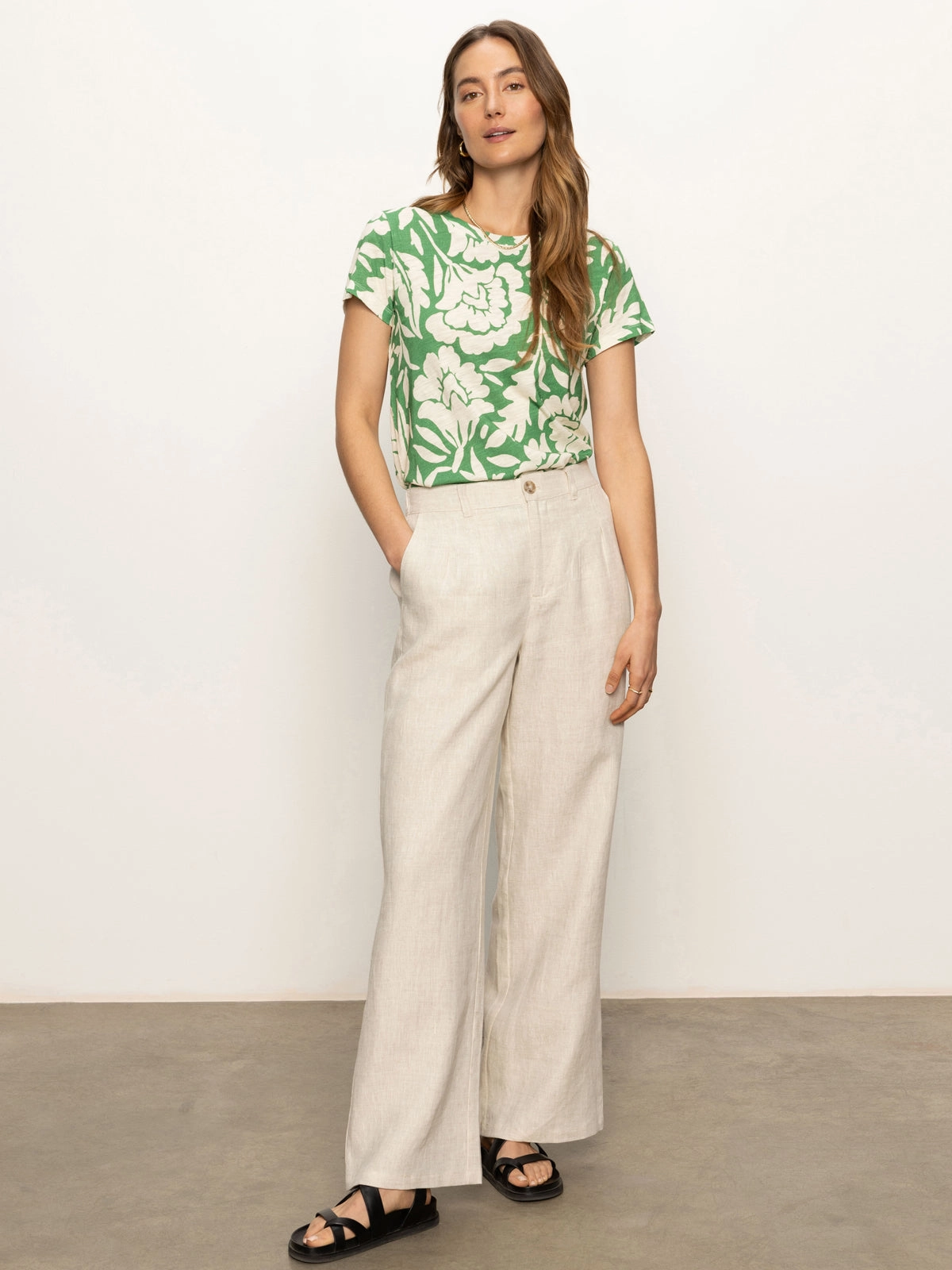 Comfortable Draping Style The Perfect Tee Palm Green Floral