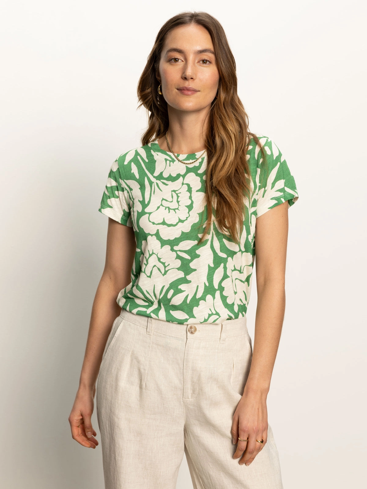 Comfortable Draping Style The Perfect Tee Palm Green Floral