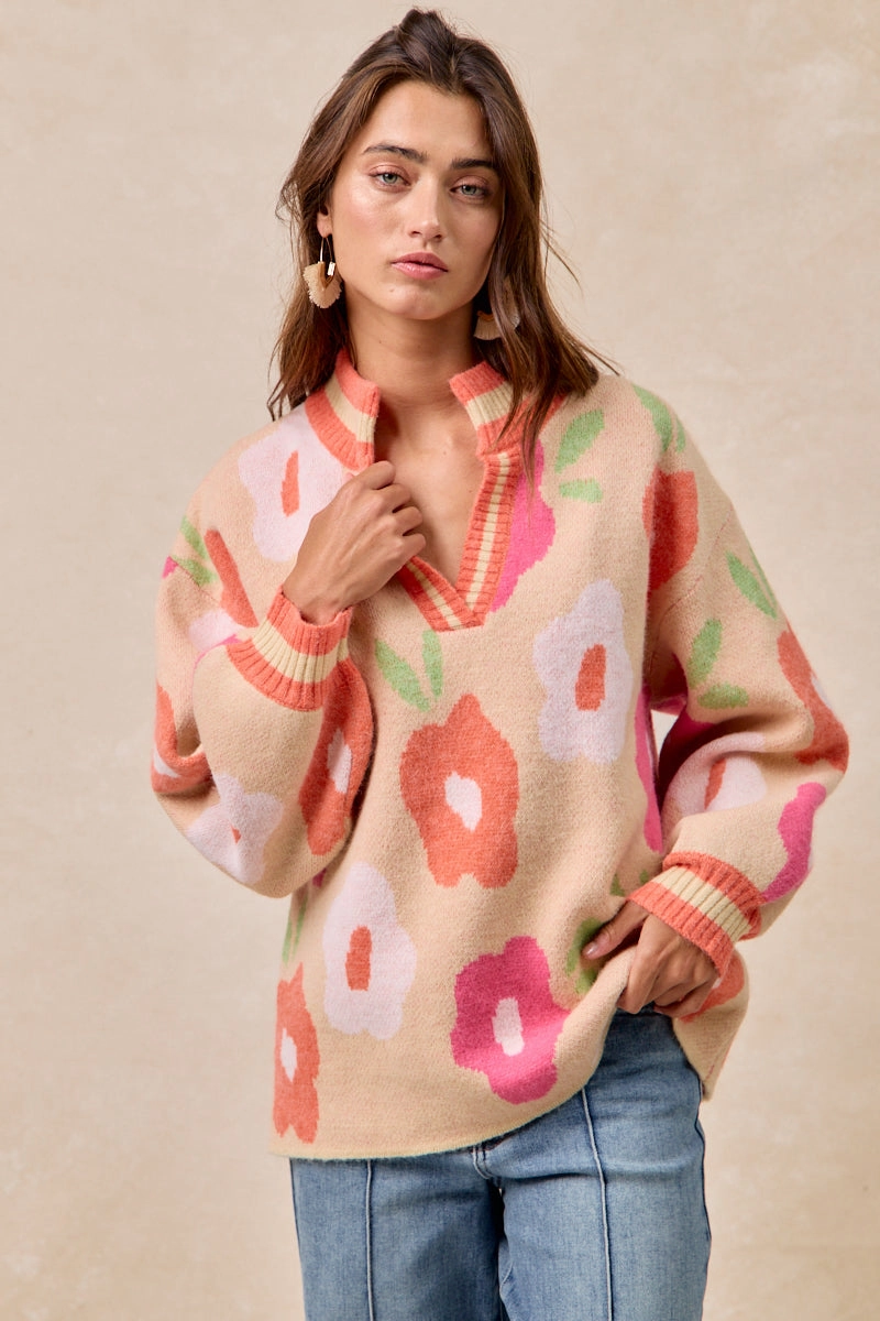 IT4554S-01 | FLOWER PRINTED V NECK BANDED TOP Quick Wash Seasonal Basic