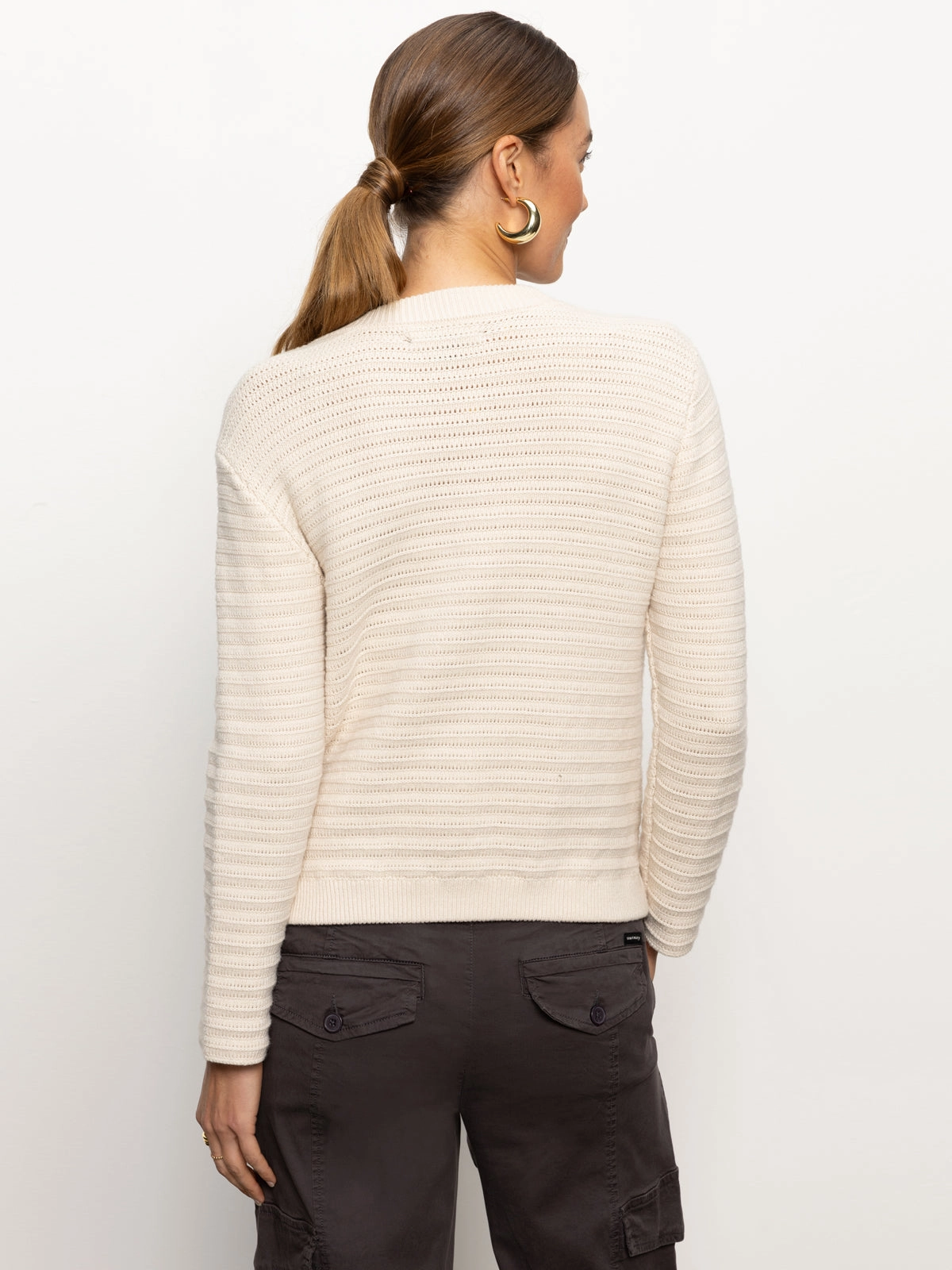 Comfortable Wear Pointelle Knitted Jacket Oat