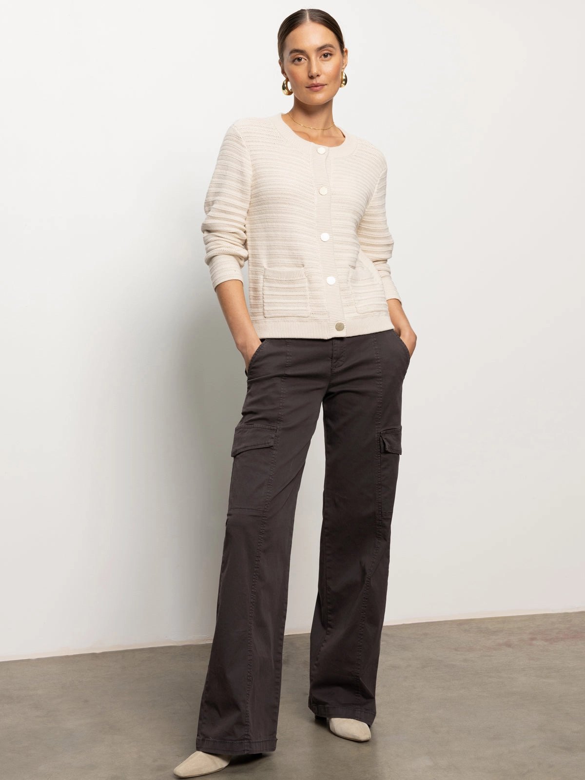 Comfortable Wear Pointelle Knitted Jacket Oat