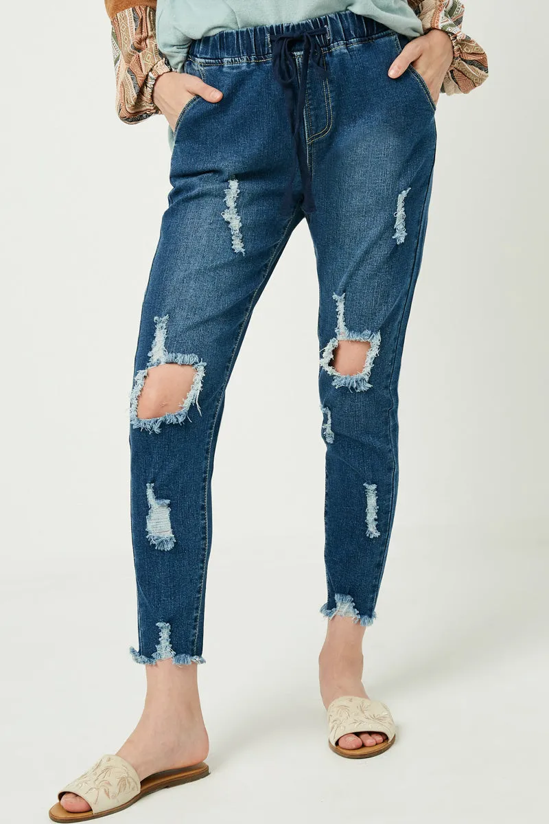 Minimal Vibe Distressed Drawstring Denim Jeans