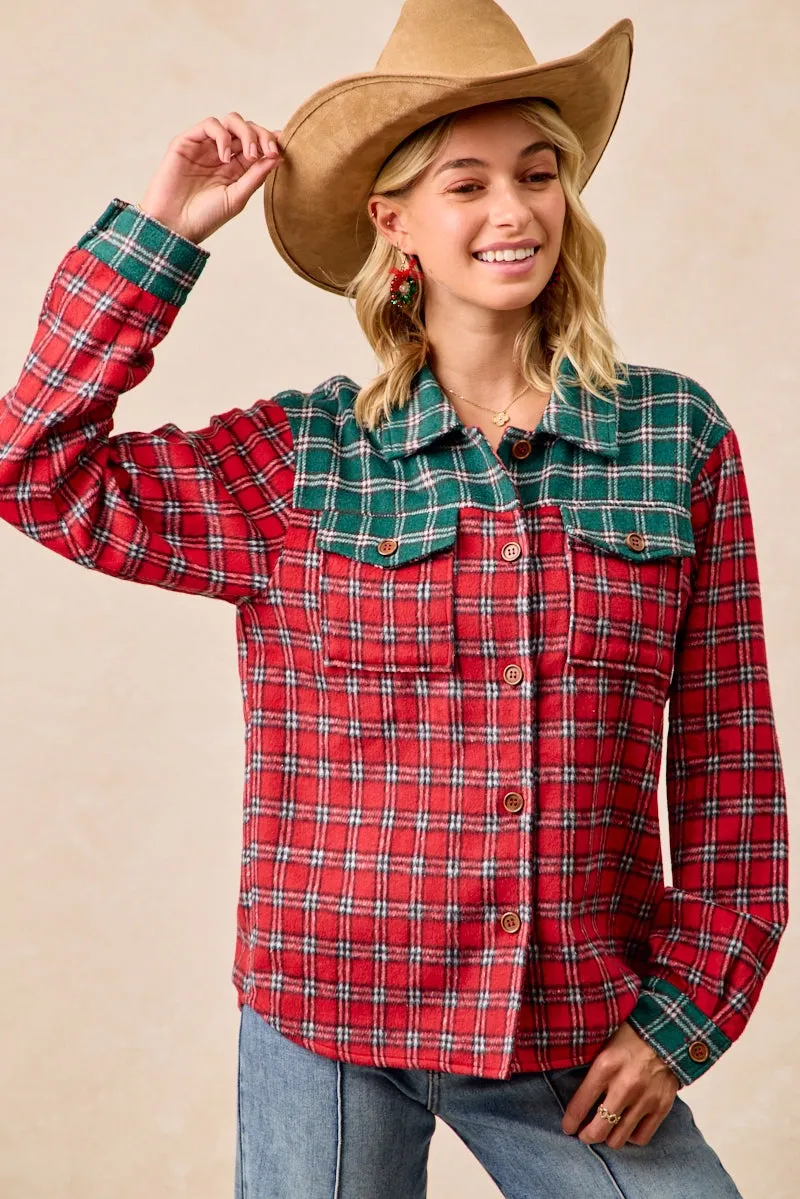 Lightweight IT4671H-01P | CHRISTMAS GINGHAM SHIRTS TOP WITH LAPEL COLLARED