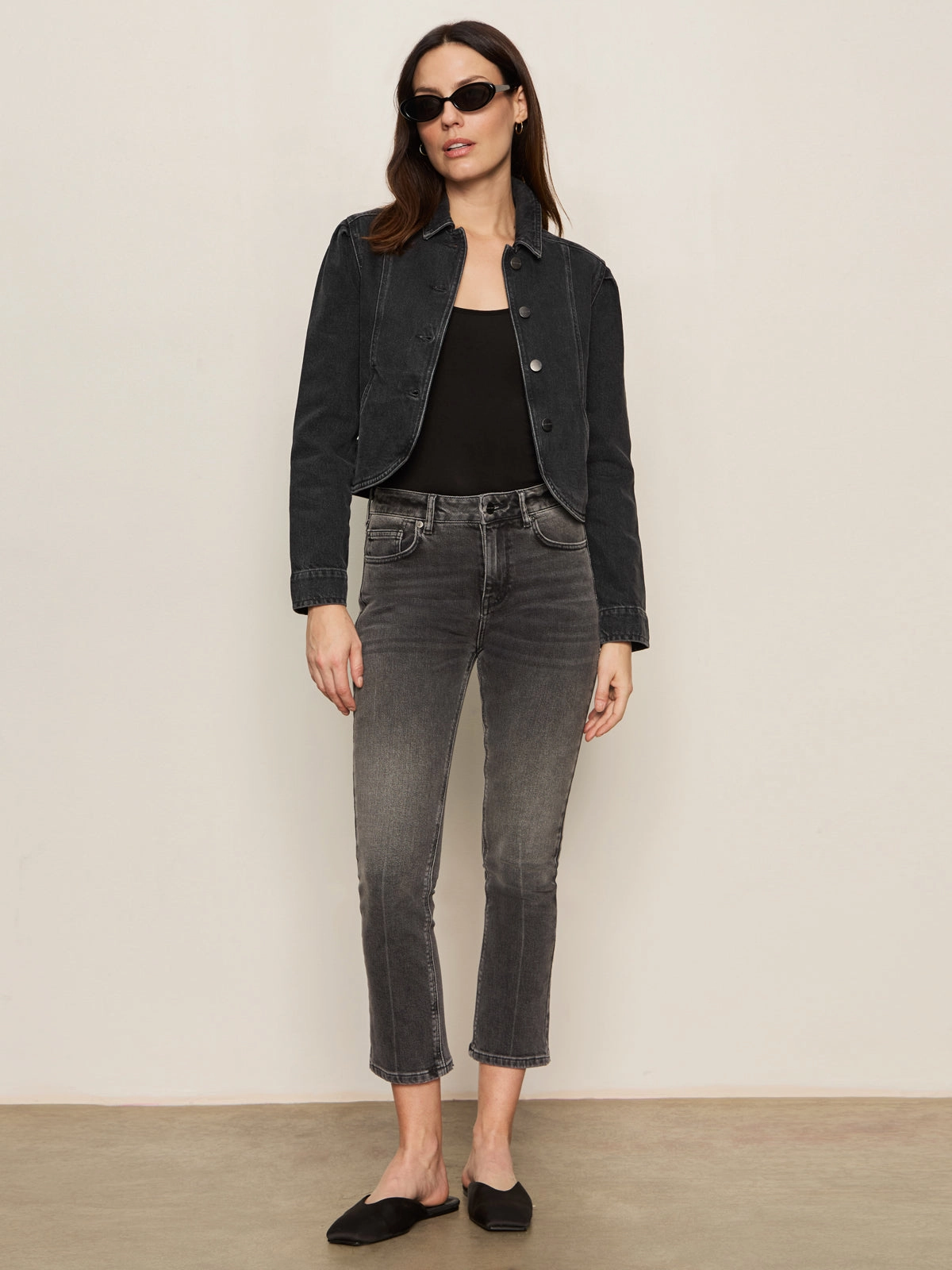 Comfy Waist Astra Kick Crop Jean Washed Black Denim