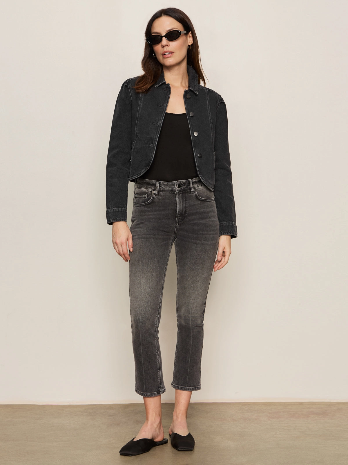 Comfy Waist Astra Kick Crop Jean Washed Black Denim
