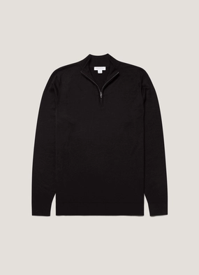 Men's Extra-Fine Merino Zip Neck in Black All-season knitwear Soft everyday sweater