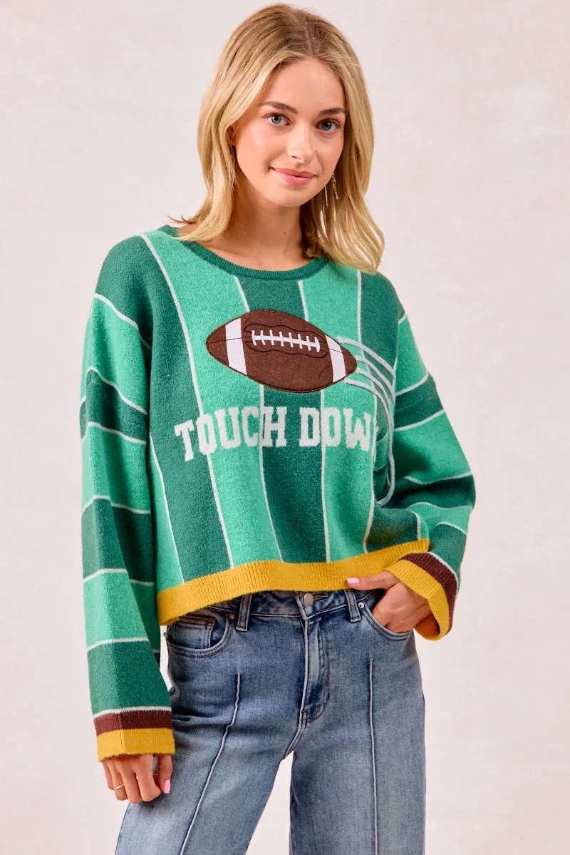 Casual Trend Day To Day IT3482K-03 | GAMEDAY THEME STRIPE FOOTBALL PATCHED KNIT SWEATER TOP