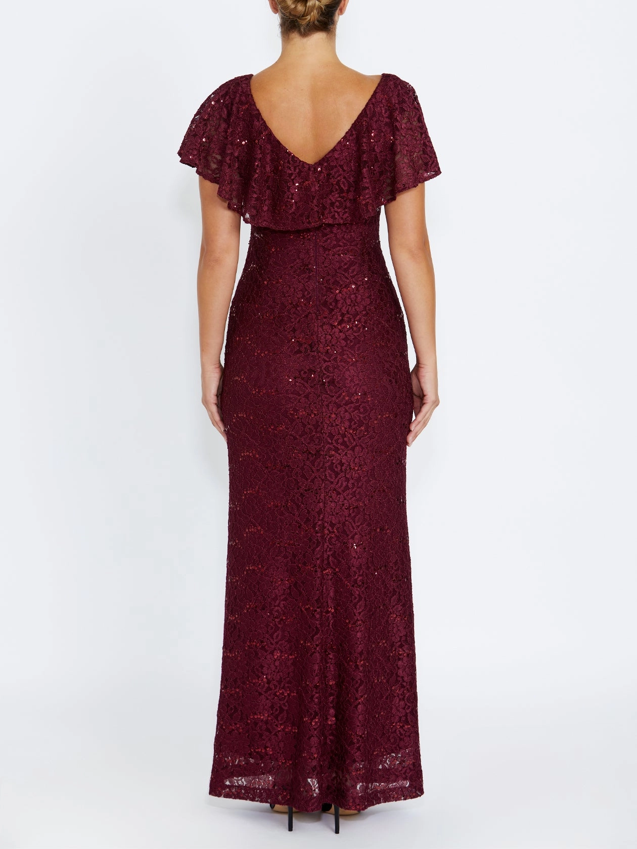 Concealed Zip Trudy Malbec Sequin Lace Gown