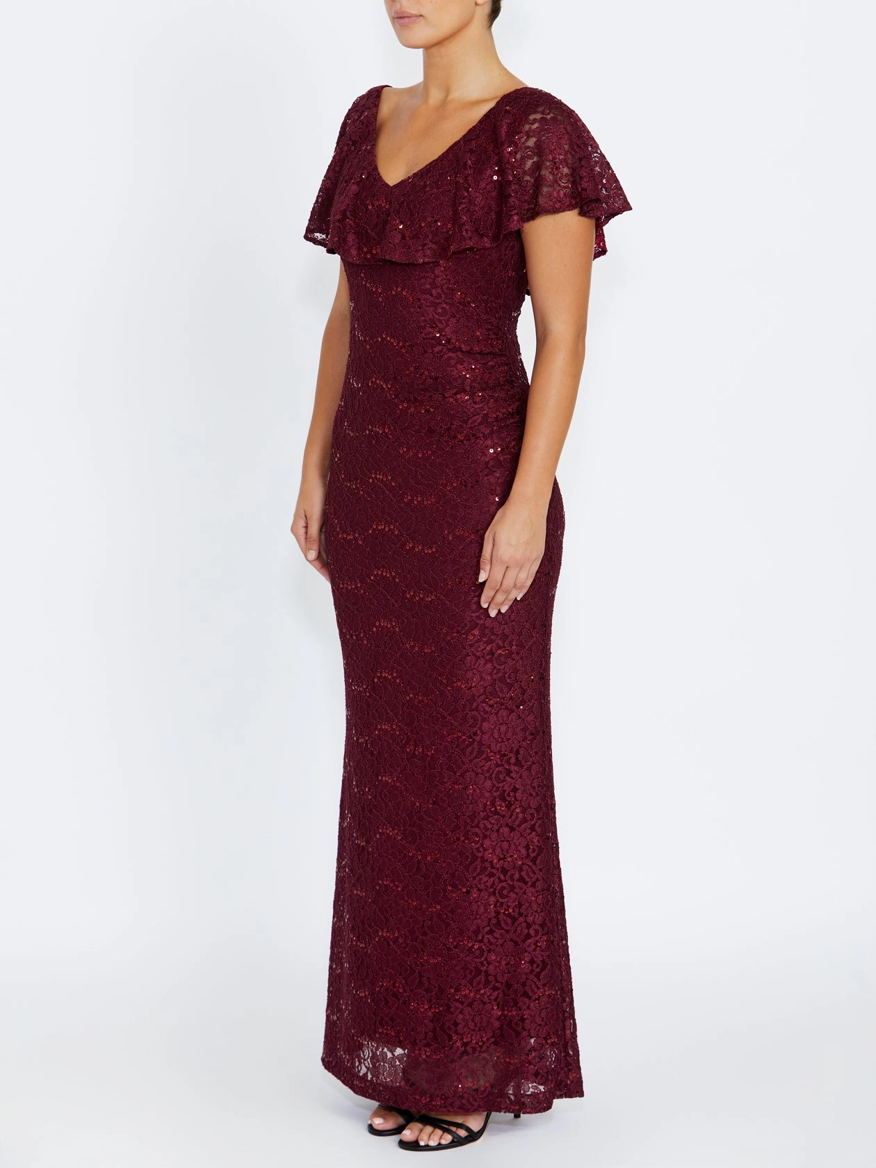 Concealed Zip Trudy Malbec Sequin Lace Gown