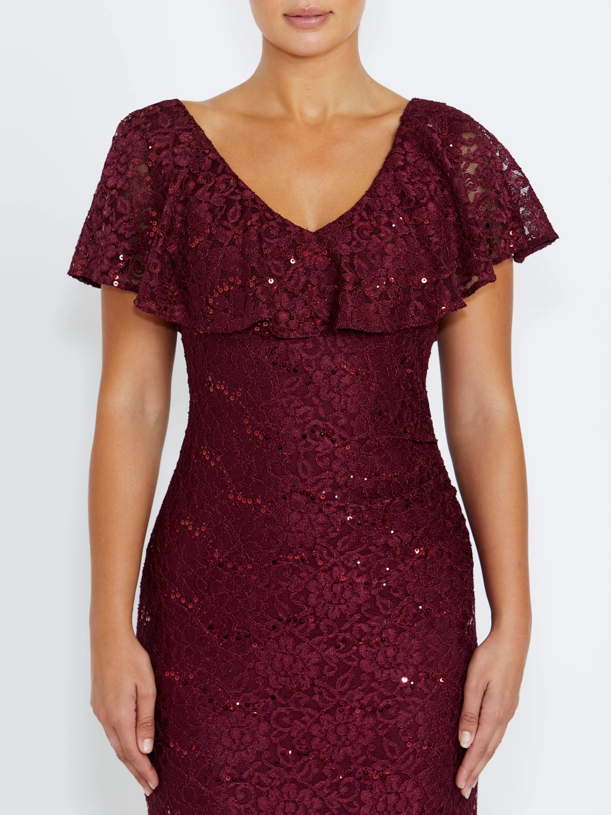 Concealed Zip Trudy Malbec Sequin Lace Gown