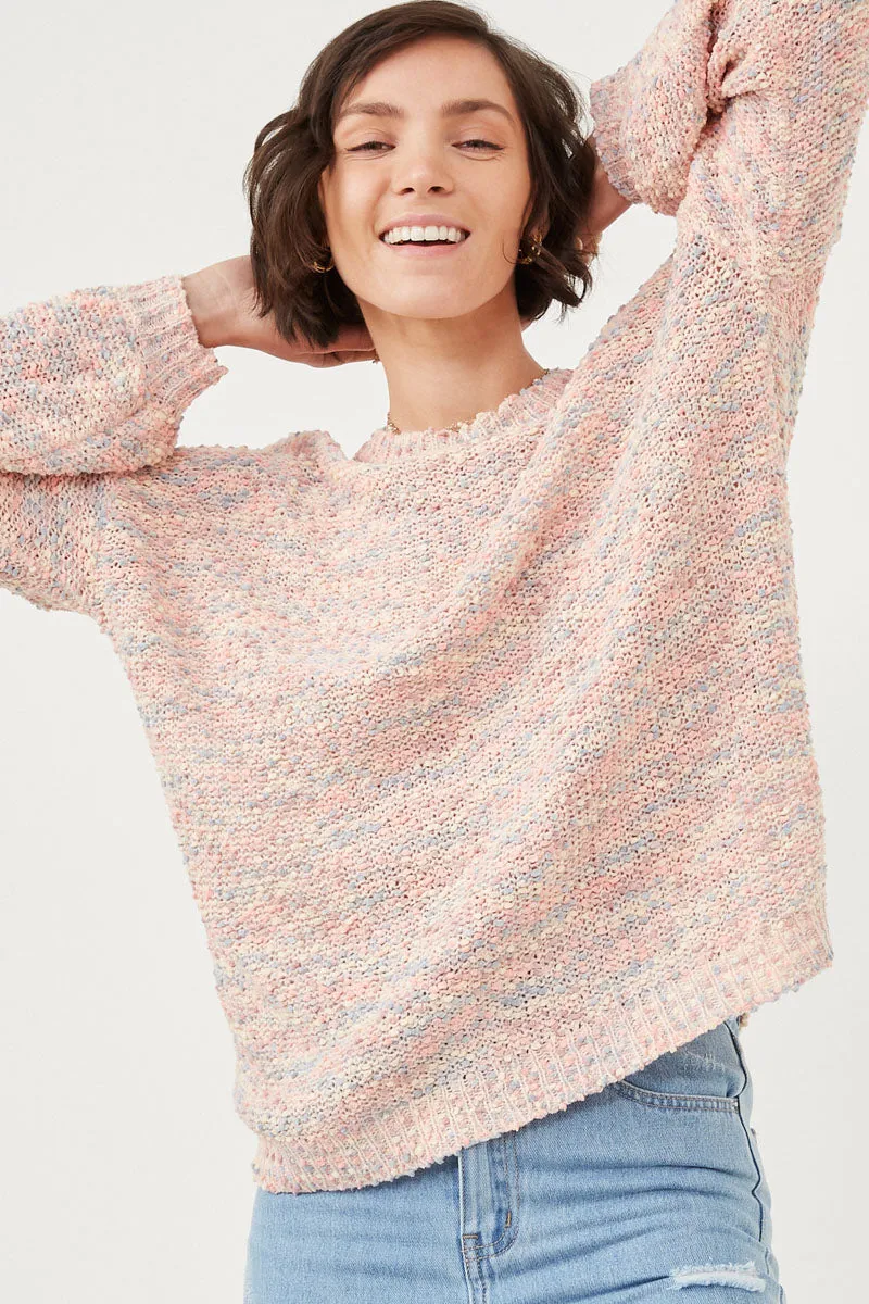 Easy Fit Travel Wardrobe Confetti Knit Puff Sleeve Pullover Sweater