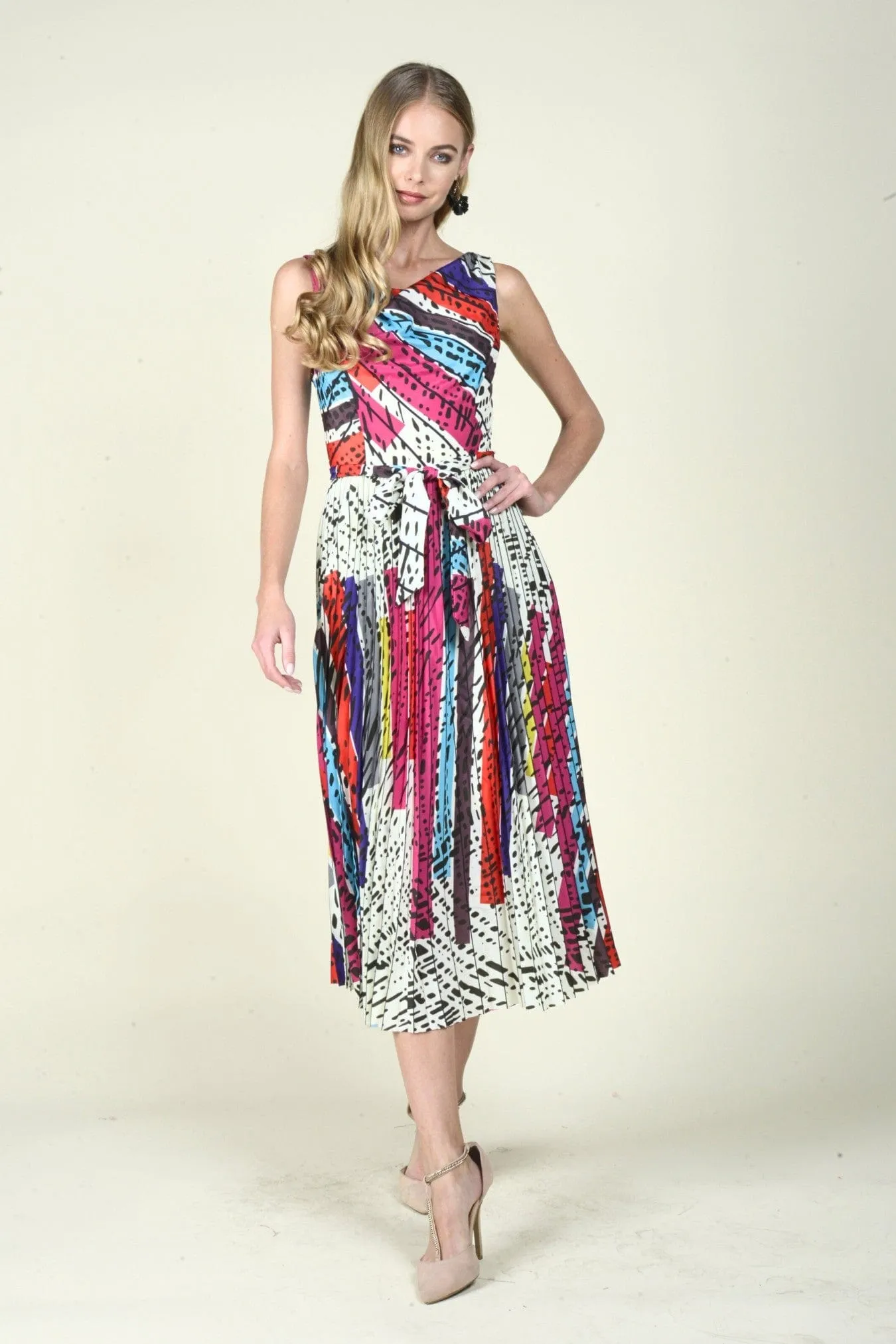 Skin Tone Evening-Wear Jolie Pleated Midi Dress - Battenburg