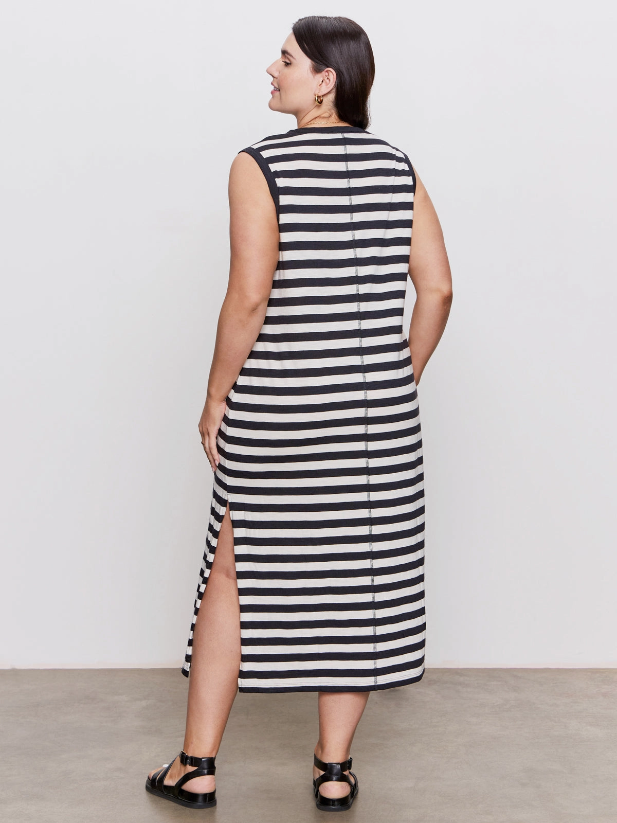 Contrast Trim Maxi Dress Black Macrame Stripe Extended Sizing Personalized Look