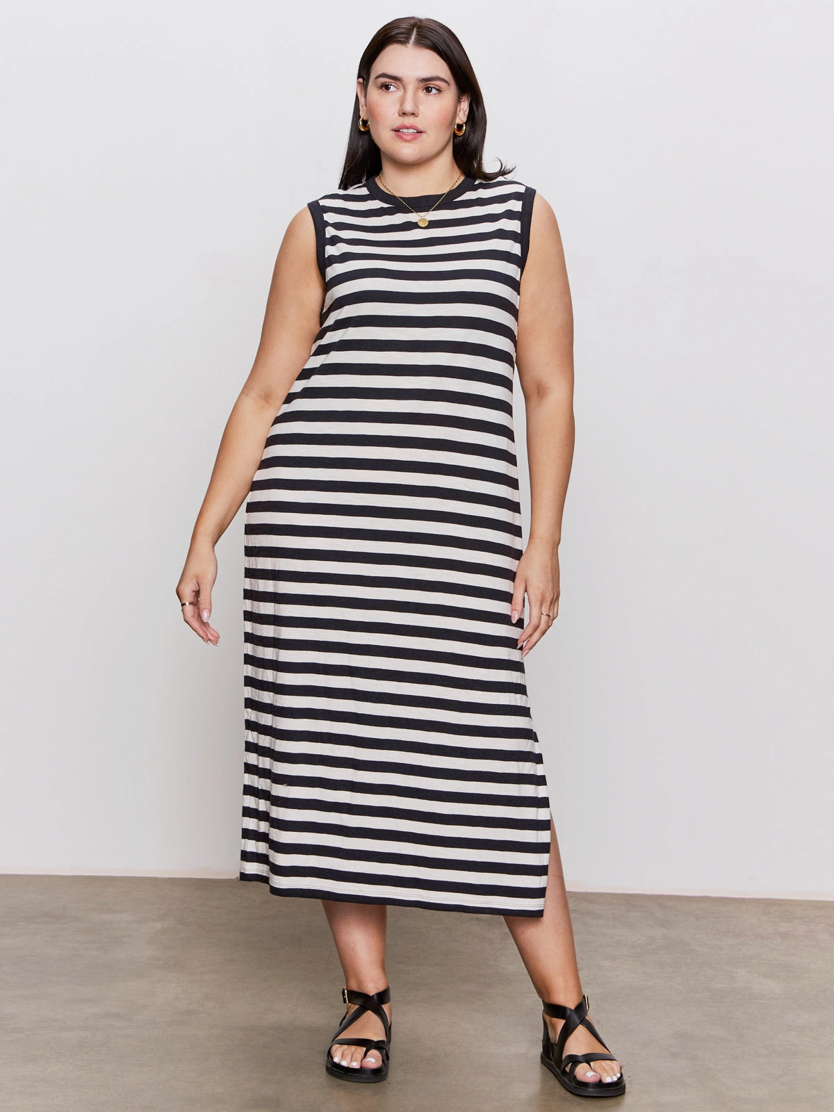 Contrast Trim Maxi Dress Black Macrame Stripe Extended Sizing Tulle Flow