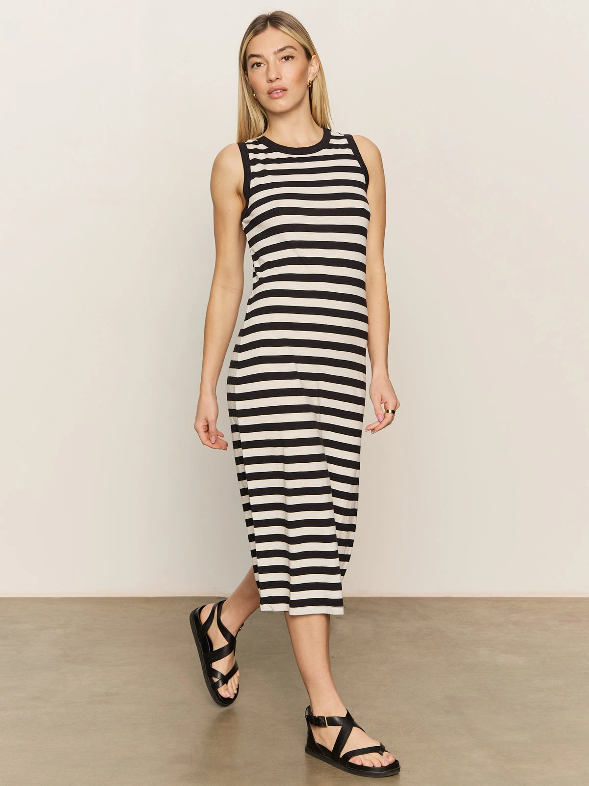 Contrast Trim Maxi Dress Black Macrame Stripe Playful Colors