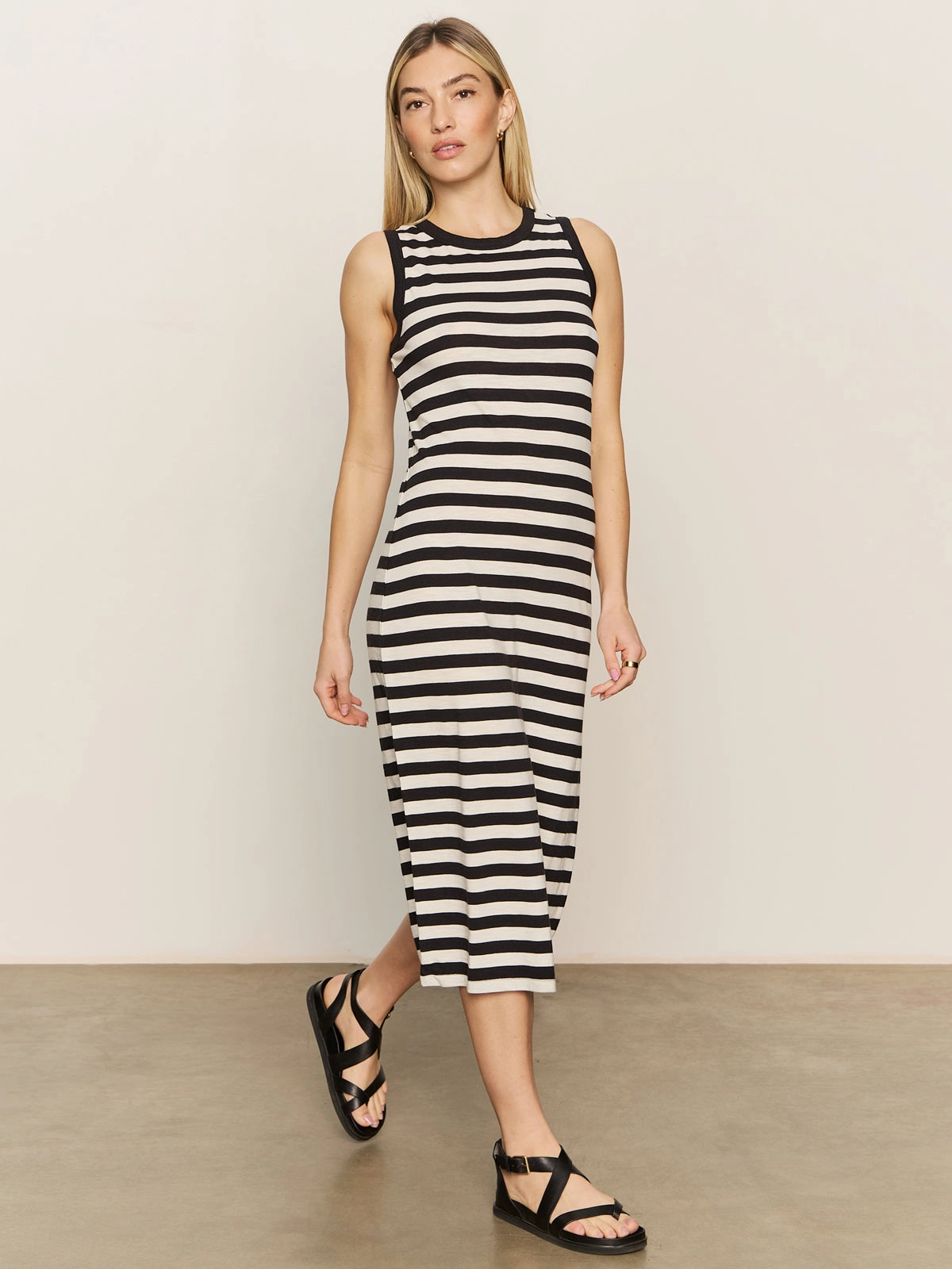 Contrast Trim Maxi Dress Black Macrame Stripe Statement Piece