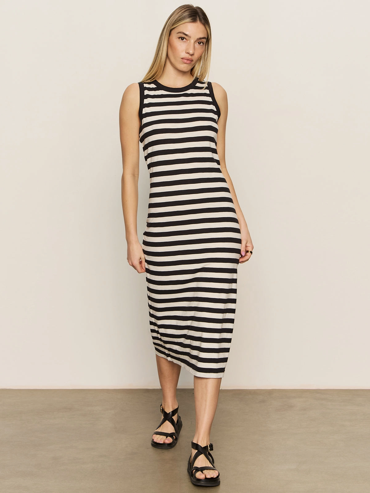 Contrast Trim Maxi Dress Black Macrame Stripe Walk Mood