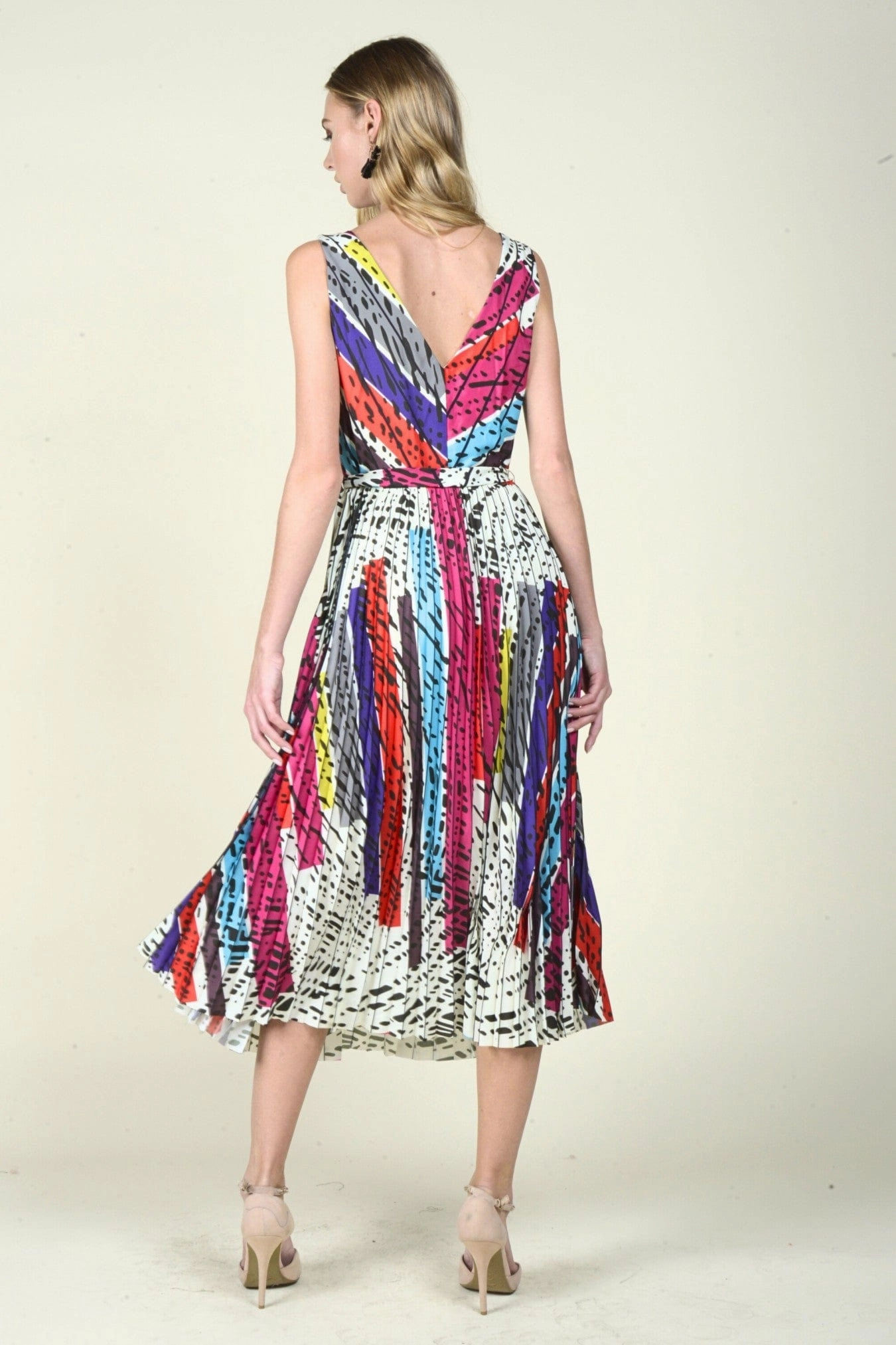 Contrast Waistband Jolie Pleated Midi Dress - Battenburg