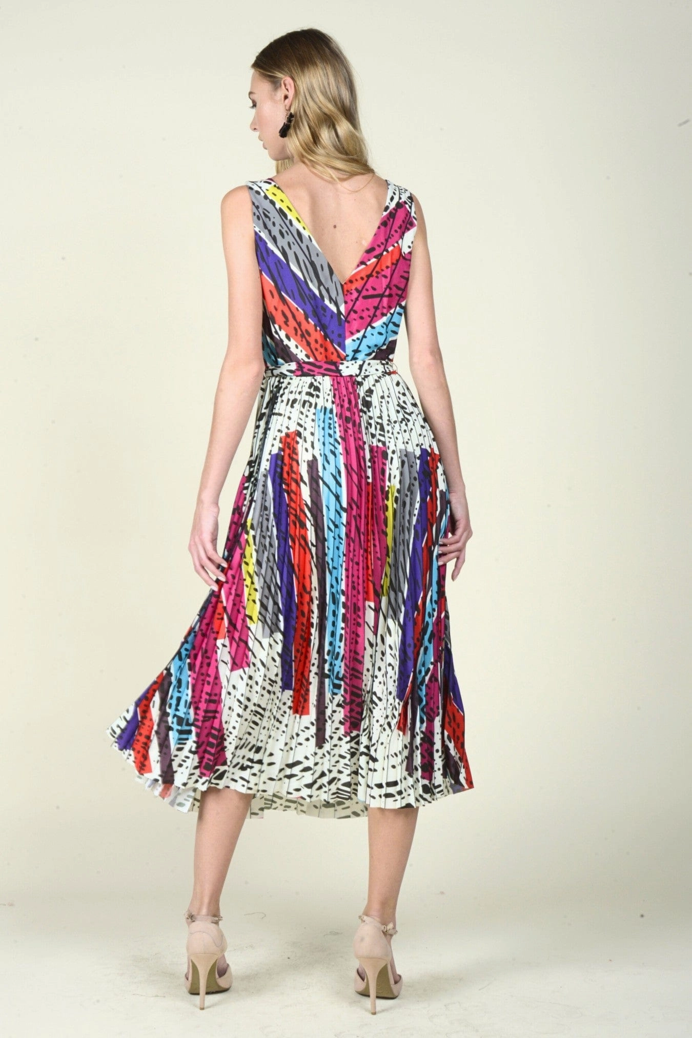 Contrast Waistband Jolie Pleated Midi Dress - Battenburg