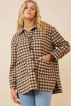 Houndstooth Front Pocket Button Detail Coat Survival Use Stylish Outer Layer