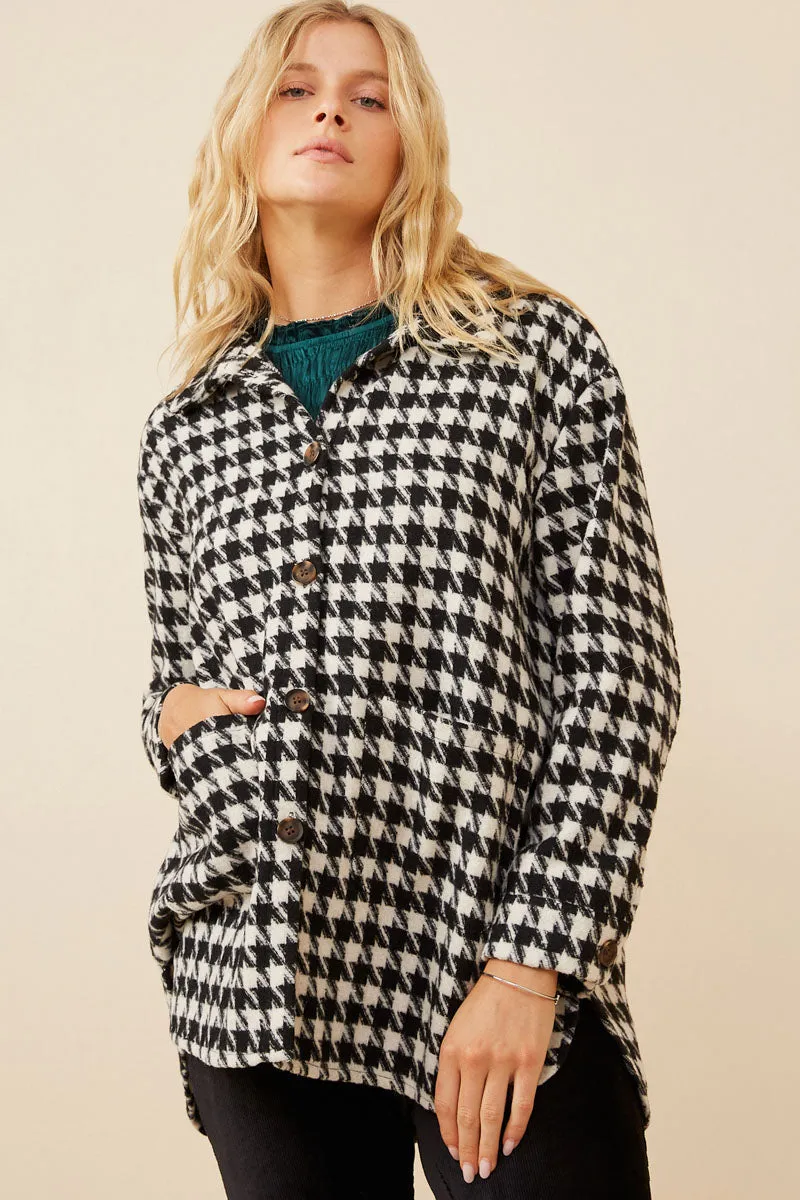 Houndstooth Front Pocket Button Detail Coat Weather Fit Weekend Casual Fit