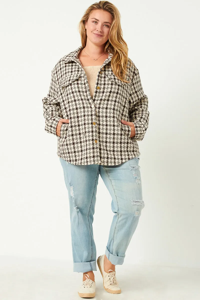 Textured Checker Side Pocket Shacket Work To Weekend