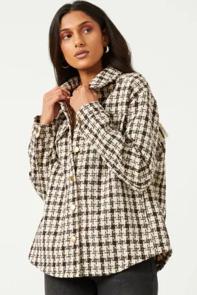 Structured Casual Fit Easy Layering Textured Checker Side Pocket Shacket