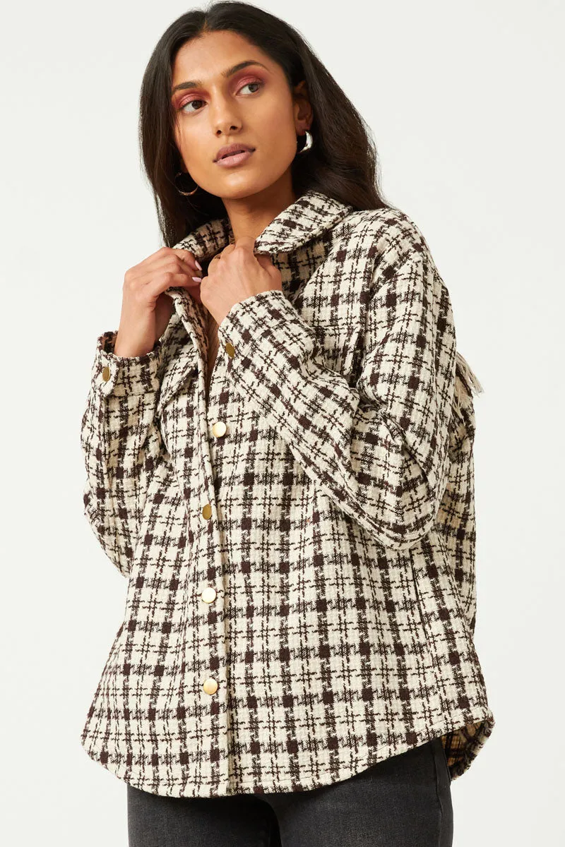 Durable Chill Piece Weekend Outing Wear Textured Checker Side Pocket Shacket