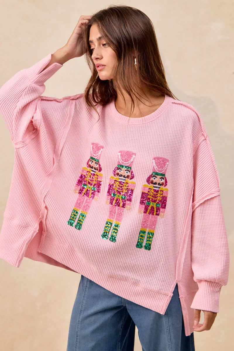 IT3426G-46 | CHRISTMAS SEQUIN NUTCRACKERS EMBROIDERY SWEATSHIRT Casual Office Urban Style